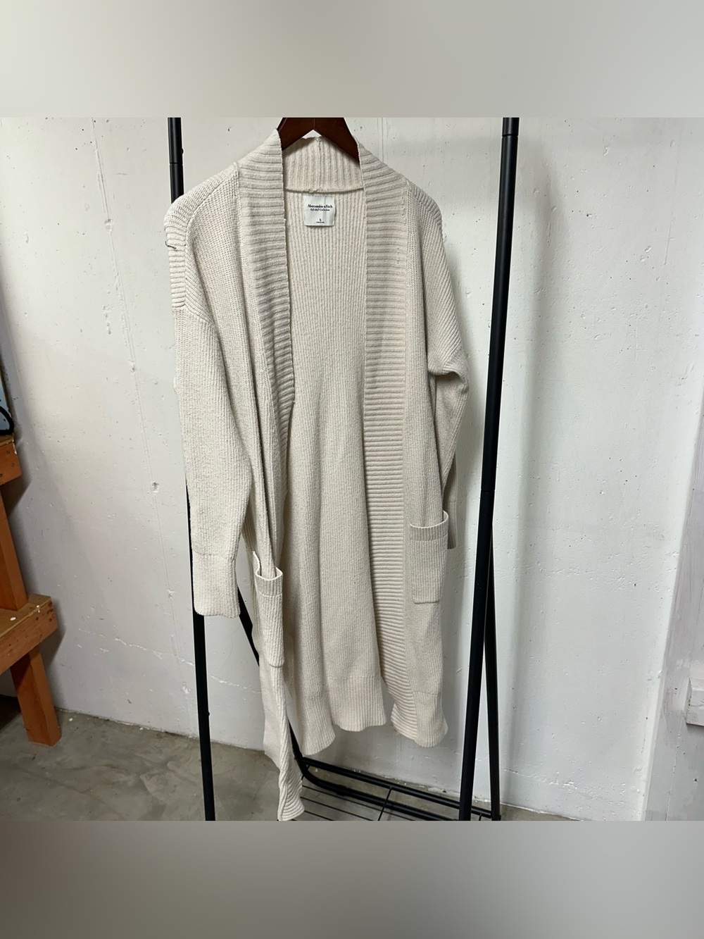 Abercrombie & Fitch Cream Open-Front Ribbed Long Cardigan 🛶